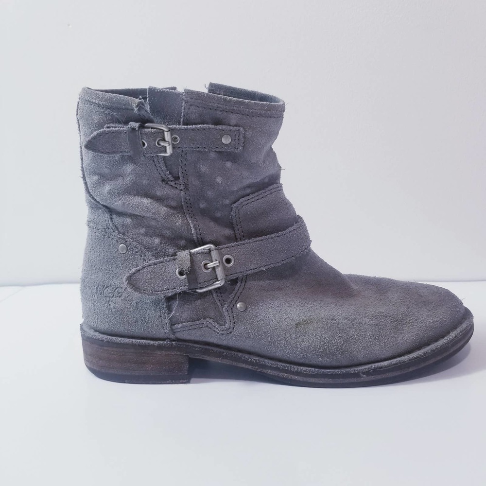 UGG Gray Suede Buckle Boots
